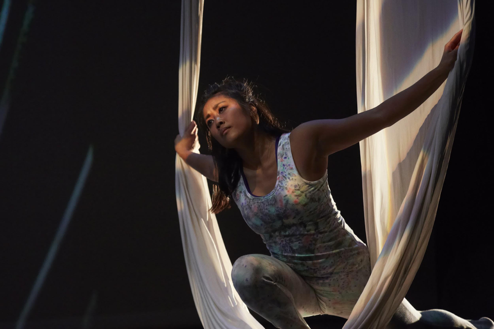 Areen Sittichot, a biological sciences student at LSU, wears a "biological cell" costume during an aerial silks performance created for the Edinburg Festival Fringe.