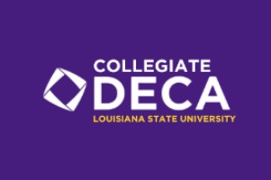 Collegiate DECA at Louisiana State University square logo on a purple background