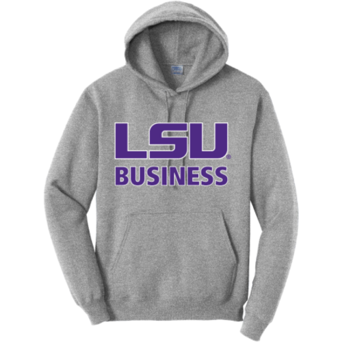 grey sweatshirt with LSU Business logo