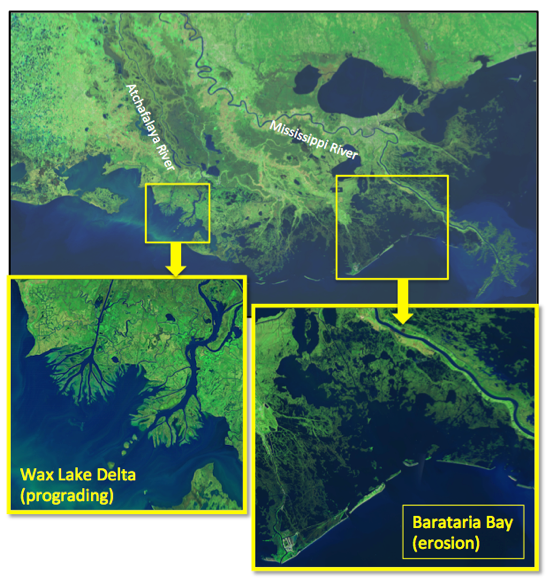 aerial satellite images of Wax Lake Delta and Barataria Bay