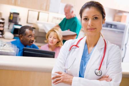 female medical doctor in white lab coat