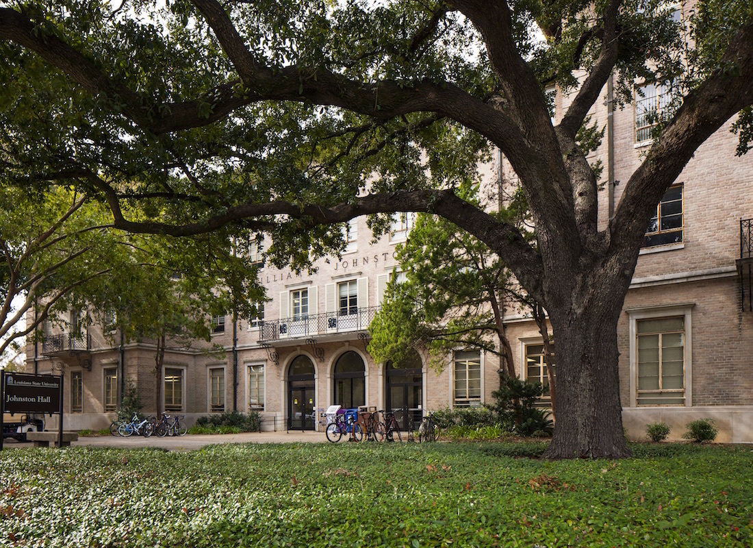 johnston hall under an oak tree