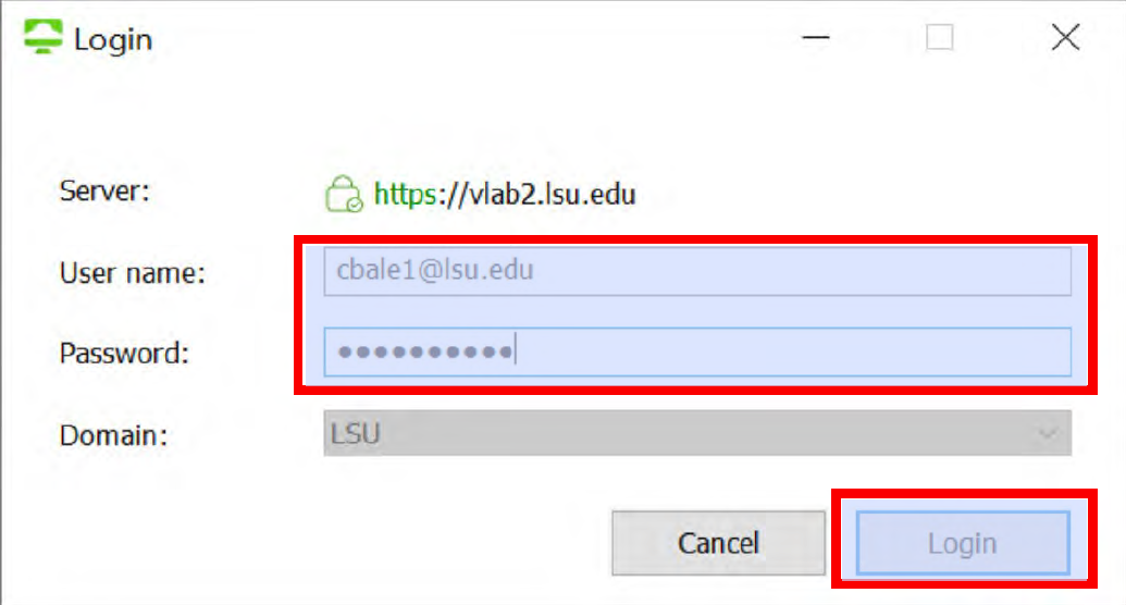 Select LSU as Domain. Enter your Username and Password (MyLSU login credentials) and click Login.