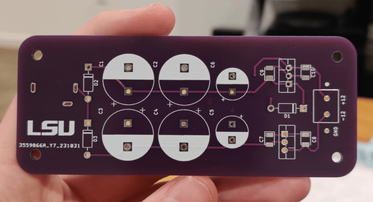 PCB with LSU printed on it