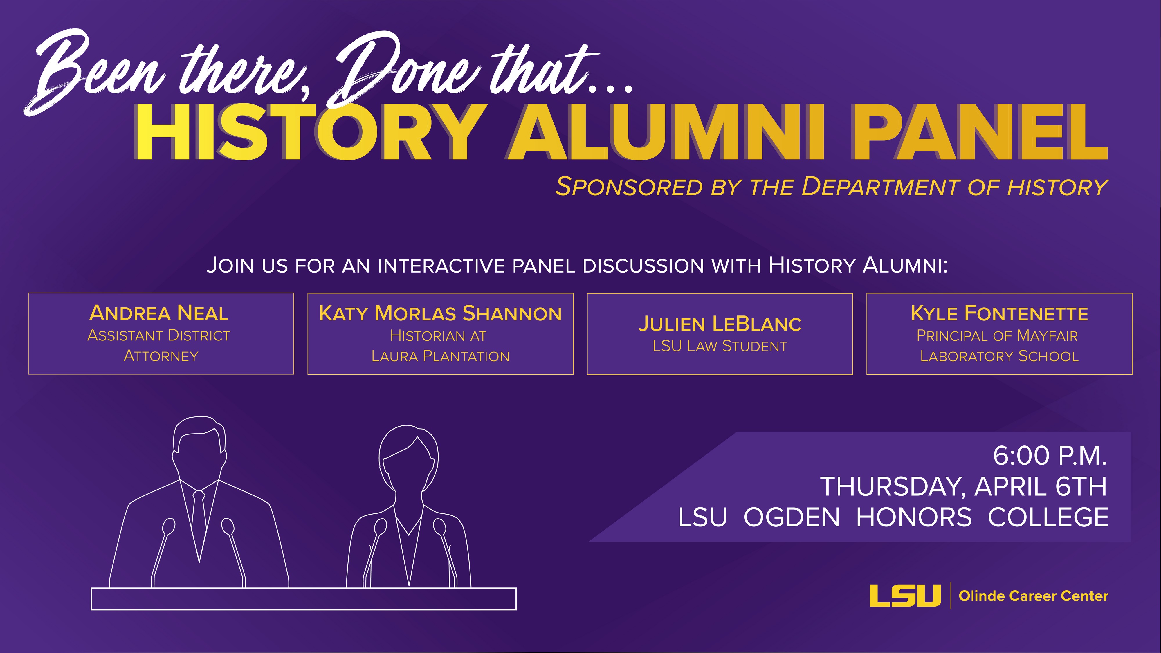 graphic advertising history career event with names of panelists