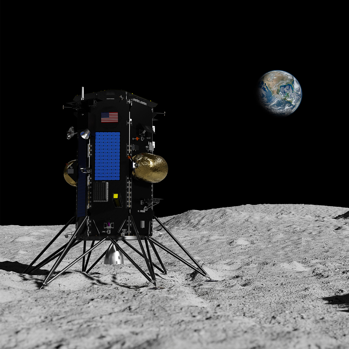 Intuitive Machines’ lunar lander stands on the Moon’s surface