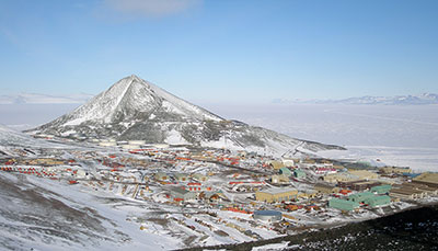 Overhead image of McMurdo Station in Ross Island, Antarctica, LSU College of Science Pursuit for Kids