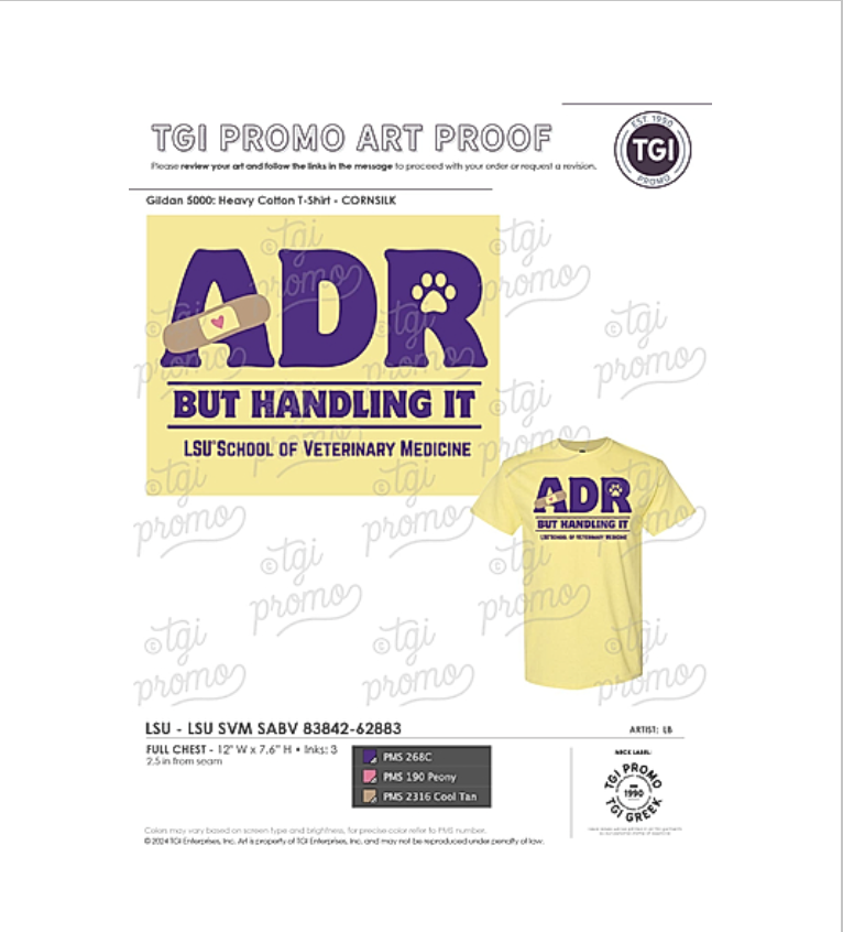 SABV gold t-shirt with "ADR but handling it)