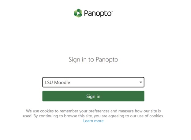 Image depicting Panopto Sign in option using "LSU Moodle" 